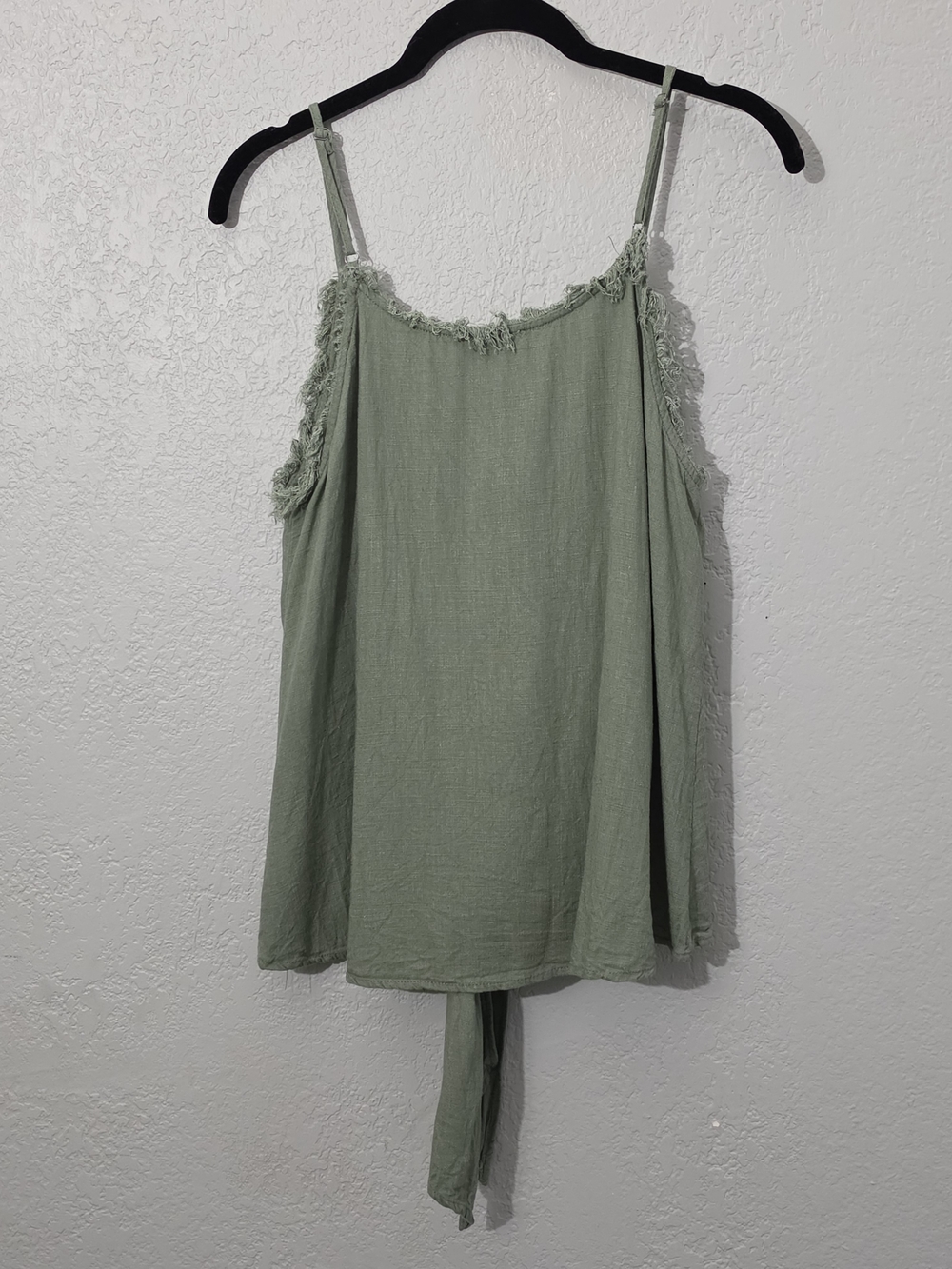 Umgee Olive Green Linen Blend Fringe-Trim Tie-Front Camisole Tank Womens Small - Picture 7 of 8